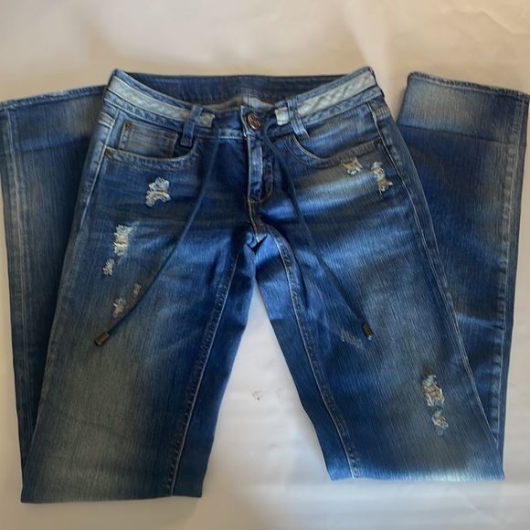 chevignon denim goods jeans size 25 dark blue distressed - Picture 2 of 11